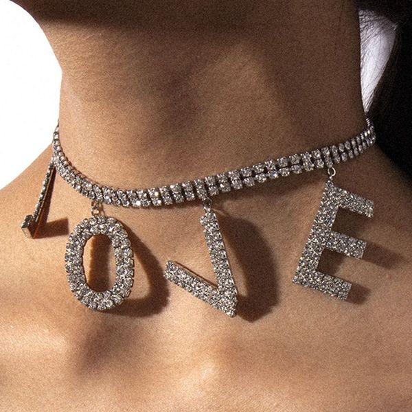 trendy love letter rhinestone chain pendant necklace for for women retro crystal necklace choker jewelry anniversary gift, Silver
trendy love letter rhinestone chain pendant necklace for for women retro crystal necklace choker jewelry anniversary gift, Silver