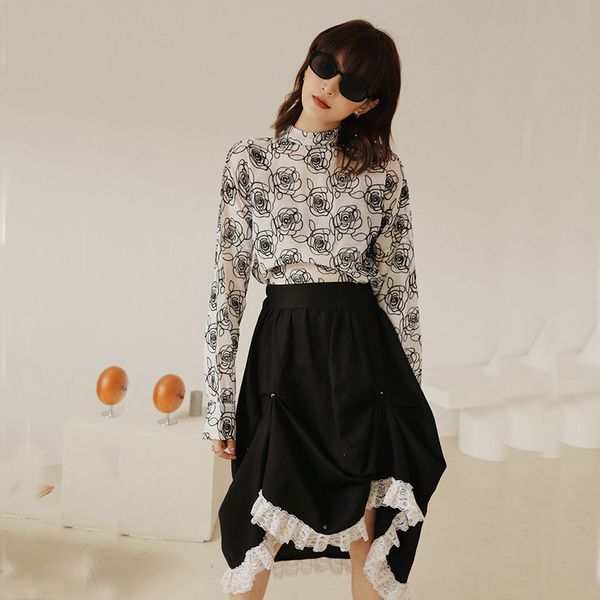 women's pullover korean half-neck collar loose long sleeve thin bottoming shirt rose print 2020 spring new ml770, White
women's pullover korean half-neck collar loose long sleeve thin bottoming shirt rose print 2020 spring new ml770, White