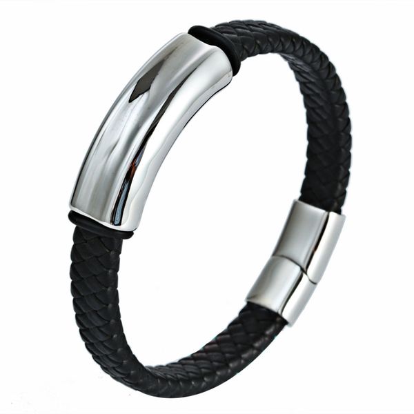 europe and america stainless steel weaving leather strap bracelet retro geometric titanium steel bracelets shiny side groove acc, Silver
europe and america stainless steel weaving leather strap bracelet retro geometric titanium steel bracelets shiny side groove acc, Silver