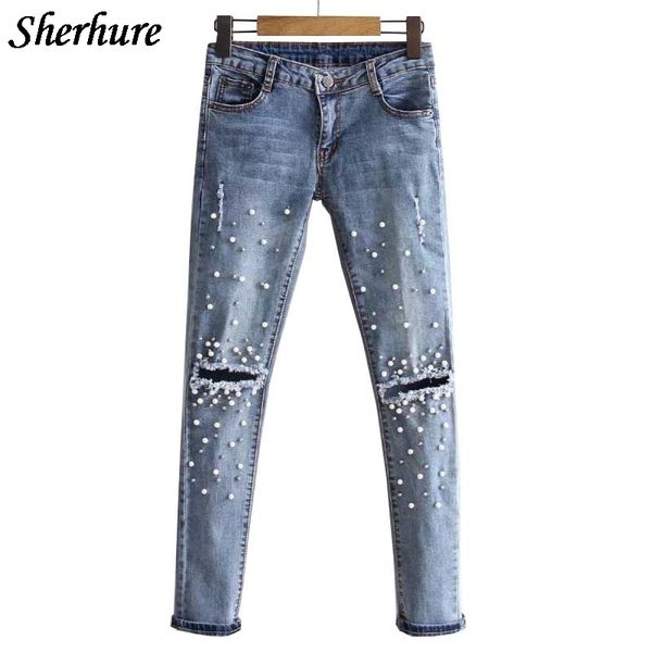 2019 new jeans woman pearl rivet beading ripped jeans for women hole women pencil stretch slim trousers, Blue
2019 new jeans woman pearl rivet beading ripped jeans for women hole women pencil stretch slim trousers, Blue