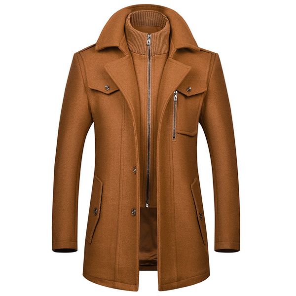 good quality double collar single breasted winter coat mens, Black