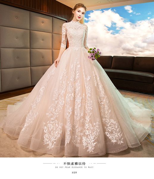 new pattern french wedding garment bride' marriage length sleeve princess dream long tail tremble same dress, White
new pattern french wedding garment bride' marriage length sleeve princess dream long tail tremble same dress, White