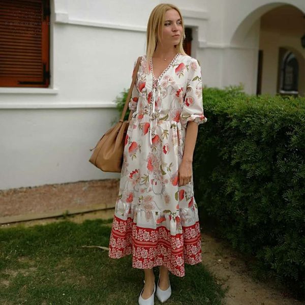 women summer dress v neck half sleeve boho floral print long dress 2019 ladies modal casual vacation dresses vestido, Black;gray
women summer dress v neck half sleeve boho floral print long dress 2019 ladies modal casual vacation dresses vestido, Black;gray
