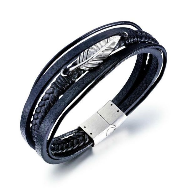 link, chain charm bracelet jewellery making fashion feather multi-loop leather trendy men's braided, Black
link, chain charm bracelet jewellery making fashion feather multi-loop leather trendy men's braided, Black