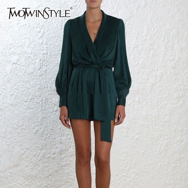twotwinstyle satin women's romper v neck long sleeve high waist bandage jumpsuit for women vintage fashion 2019 spring clothes, Black;white
twotwinstyle satin women's romper v neck long sleeve high waist bandage jumpsuit for women vintage fashion 2019 spring clothes, Black;white