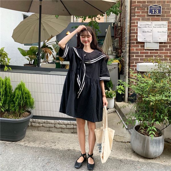 coigarsam women dress sailor collar loose striped in long dresses black 0819, Black;gray
coigarsam women dress sailor collar loose striped in long dresses black 0819, Black;gray
