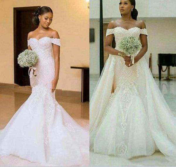 vintage mermaid wedding dresses with detachable train off shoulder lace up back appliques sweep train chapel bridal gowns, White
vintage mermaid wedding dresses with detachable train off shoulder lace up back appliques sweep train chapel bridal gowns, White