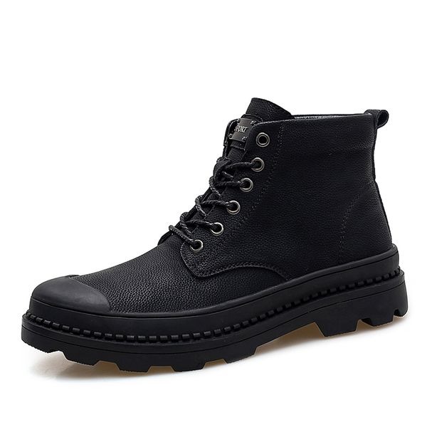 black warm winter men boots genuine leather ankle boots men winter work shoes men military fur snow boots