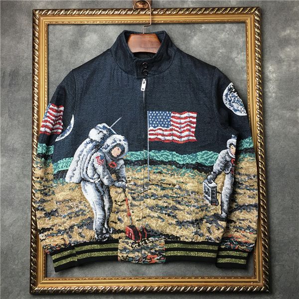 new fashion designer usa flag astronaut embroidery bomber baseball jackets for men outwear clothing stand collar, Black;brown
new fashion designer usa flag astronaut embroidery bomber baseball jackets for men outwear clothing stand collar, Black;brown