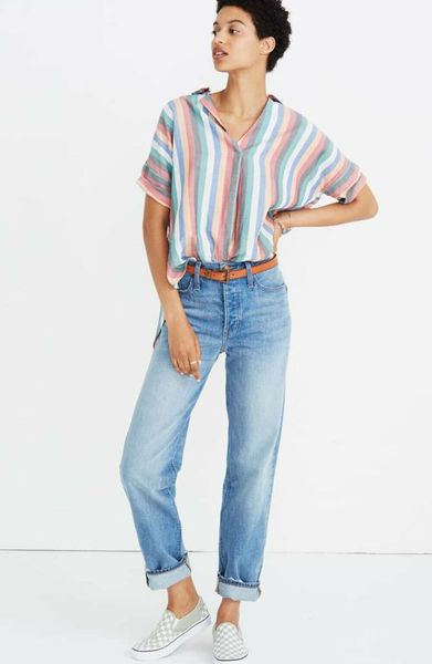 2019 new style fashion stripe shift blouses blue elegant short sleeve v-neck button back, White
2019 new style fashion stripe shift blouses blue elegant short sleeve v-neck button back, White