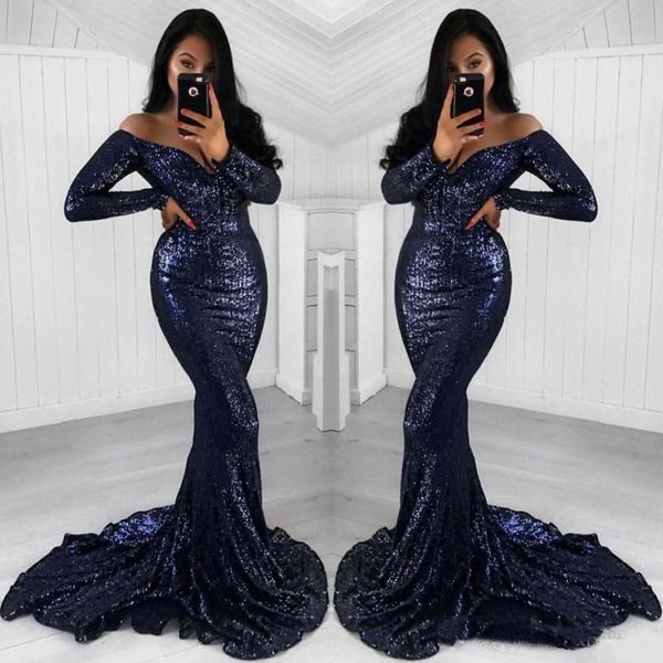 sparkle navy blue sequined mermaid evening dresses 2018 off shoulder long sleeves formal evening dresses prom dresses, Black
sparkle navy blue sequined mermaid evening dresses 2018 off shoulder long sleeves formal evening dresses prom dresses, Black