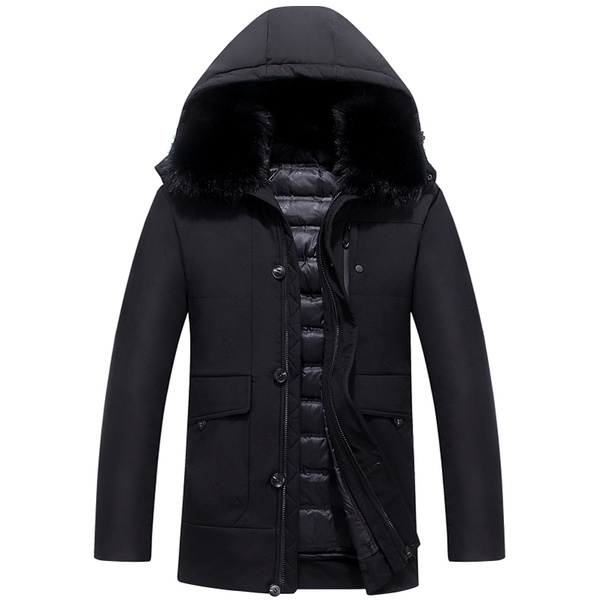 2019 new winter jacket men's warm fashion fur collar coat long men's thick coat, Black
2019 new winter jacket men's warm fashion fur collar coat long men's thick coat, Black
