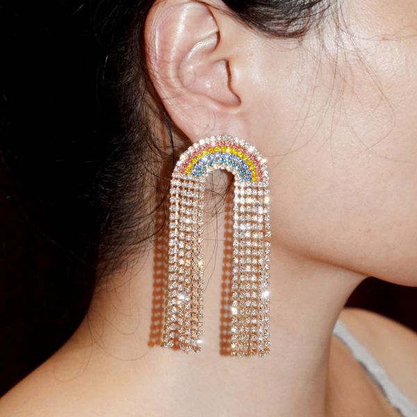 multicolors rhinestone gems rainbow shaped women dangle earrings jewelry fashion show girls' statement earrings accessories, Silver
multicolors rhinestone gems rainbow shaped women dangle earrings jewelry fashion show girls' statement earrings accessories, Silver