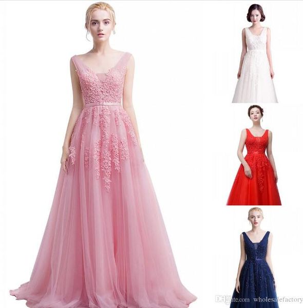 deep v neck tulle a line long prom dresses 2020 sleeveless lace applique backless floor length formal party evening dresses cps304, Black
deep v neck tulle a line long prom dresses 2020 sleeveless lace applique backless floor length formal party evening dresses cps304, Black