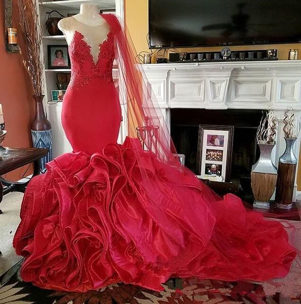 2019 amazing africa girl mermaid wedding dresses sheer neck zipper back sweep train tiered ruffles red lace bridal gowns, White
2019 amazing africa girl mermaid wedding dresses sheer neck zipper back sweep train tiered ruffles red lace bridal gowns, White