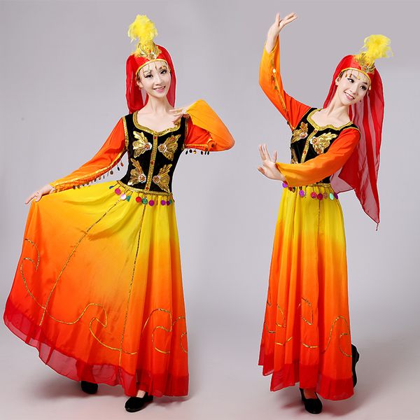 xinjiang ethnic minority dance skirt show suit-dress uygur ethnic group stage clothing, Black;red 
xinjiang ethnic minority dance skirt show suit-dress uygur ethnic group stage clothing, Black;red