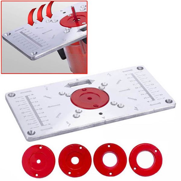 trimming machine flip board aluminum with 4 insert rings for woodworking benches router table plate for rt0700c