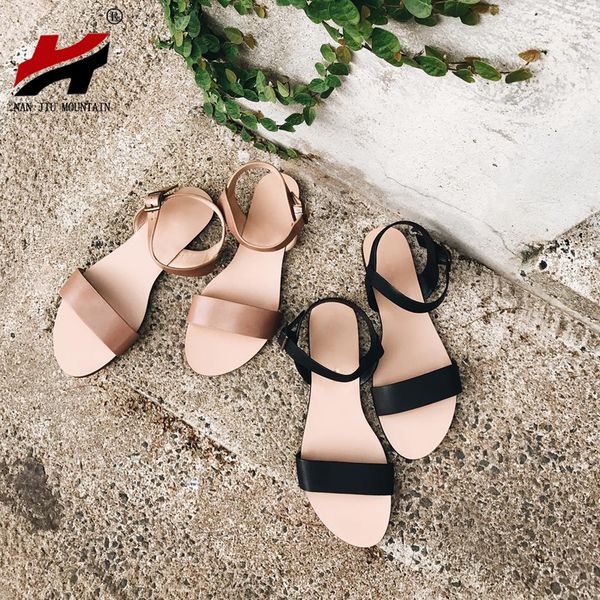 nan jiu mountain summer flat sandals women genuine leather simple bright color buckle studded beach shoes plus size, Black
nan jiu mountain summer flat sandals women genuine leather simple bright color buckle studded beach shoes plus size, Black