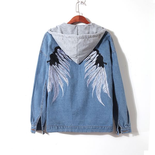 female contrast color hooded denim jacket women fallen wings embroidery tearing hole jean coat female casual lapel denim jacket, Black;brown
female contrast color hooded denim jacket women fallen wings embroidery tearing hole jean coat female casual lapel denim jacket, Black;brown
