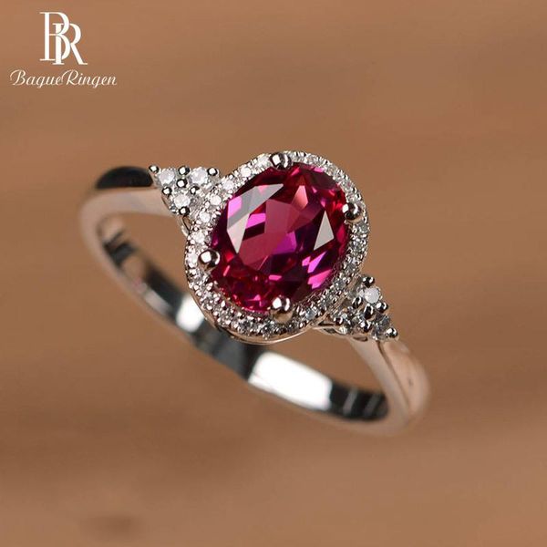 

bague ringen стерлингового серебра 925 пробы кольцо для женщины с овальным рубином драгоценный камень циркон серебряные украшения юбилей жен