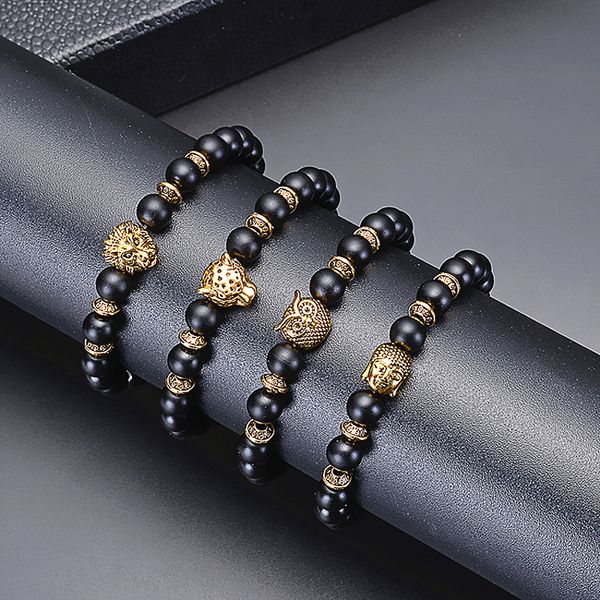 8mm black matte lion leopard head bracelet elastic beaded owl natural stone bracelet for men women pulseira masculina handmade
8mm black matte lion leopard head bracelet elastic beaded owl natural stone bracelet for men women pulseira masculina handmade