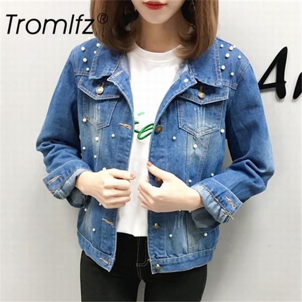 tromlfz 2019 spring women's solid color large size beaded old jacket lapel ladies long-sleeved shirt pearl denim jacket, Black;brown
tromlfz 2019 spring women's solid color large size beaded old jacket lapel ladies long-sleeved shirt pearl denim jacket, Black;brown