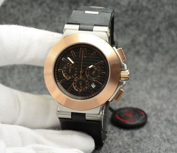 outdoor exquisite watch 42mm quartz chronograph mens watches pink gold bezel black dial with black rubber strap diagono magnesium, Slivery;brown
outdoor exquisite watch 42mm quartz chronograph mens watches pink gold bezel black dial with black rubber strap diagono magnesium, Slivery;brown