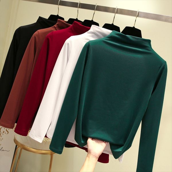 high collar solid color t- women's long sleeve loose season versatile slim velvet t- shirt base shirt women, White
high collar solid color t- women's long sleeve loose season versatile slim velvet t- shirt base shirt women, White