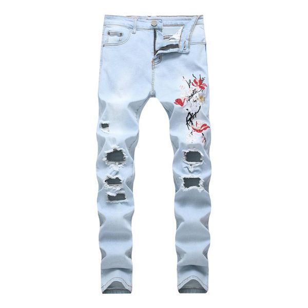 special men embroidery hole light color elastic force jeans slim fit big code men's wear trousers 1866, Blue
special men embroidery hole light color elastic force jeans slim fit big code men's wear trousers 1866, Blue