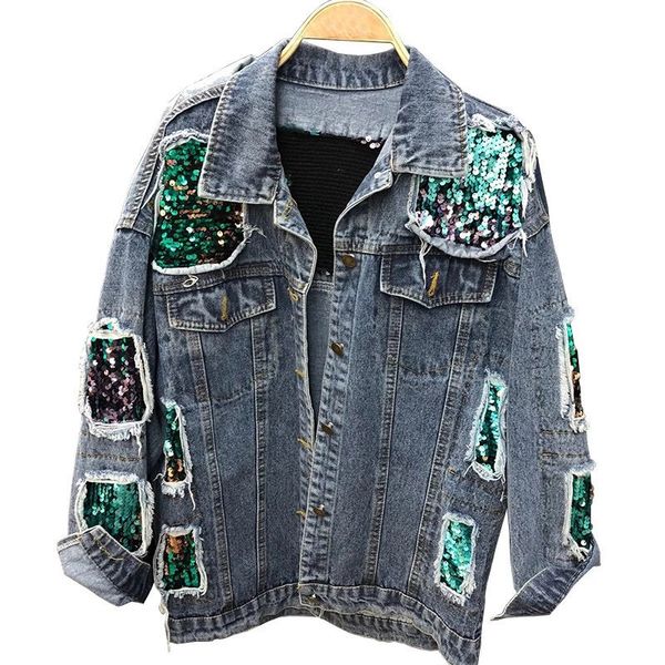 harajuku women casual denim sequins jackets jeans vintage long sleeve holes denim coat loose patchwork fashion outerwear f1463, Black;brown
harajuku women casual denim sequins jackets jeans vintage long sleeve holes denim coat loose patchwork fashion outerwear f1463, Black;brown