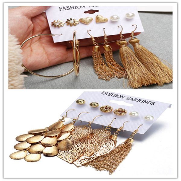 new gold color 6 pairs earring sets for women punk fashion long leaf fabric fringe tassel earrings pearl earring set, Silver
new gold color 6 pairs earring sets for women punk fashion long leaf fabric fringe tassel earrings pearl earring set, Silver