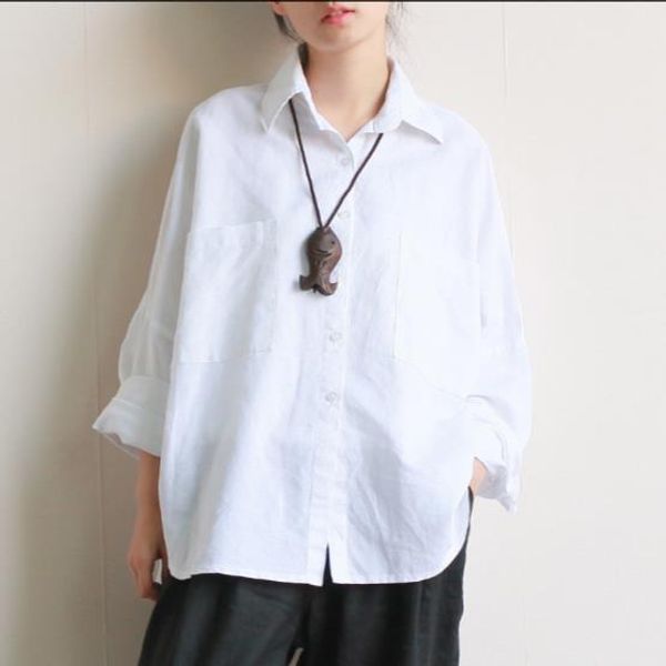 women summer 2020 new vintage shirts cotton linen breathable comfortably solid turn-down collar loose blouse lj666, White
women summer 2020 new vintage shirts cotton linen breathable comfortably solid turn-down collar loose blouse lj666, White