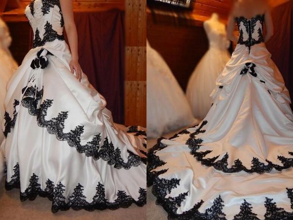 classic black and white a line wedding dresses bridal gowns strapless beaded sequins satin applique long train corset country garden spring
classic black and white a line wedding dresses bridal gowns strapless beaded sequins satin applique long train corset country garden spring