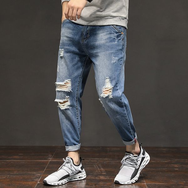 men's jeans style fashion men slim fit cotton denim pants hombre vintage design ripped for streetwear hip hop, Blue
men's jeans style fashion men slim fit cotton denim pants hombre vintage design ripped for streetwear hip hop, Blue