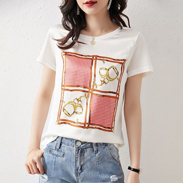2004205-2020 t-shirt cotton silk summer comfortable round collar silk printing cotton short-sleeved t-shirt women's chic fashion, White
2004205-2020 t-shirt cotton silk summer comfortable round collar silk printing cotton short-sleeved t-shirt women's chic fashion, White