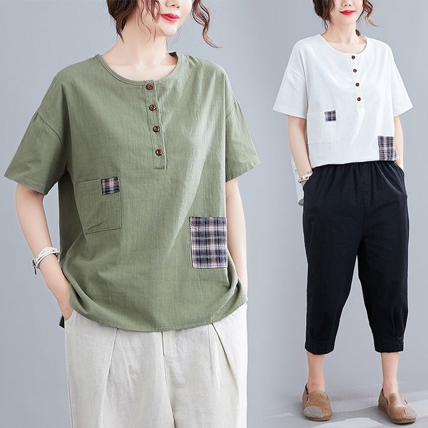 2020 all-match cloth large size women's cotton and linen t-shirt cotton linen all-match slim short-sleeve t-shirt top, White
2020 all-match cloth large size women's cotton and linen t-shirt cotton linen all-match slim short-sleeve t-shirt top, White