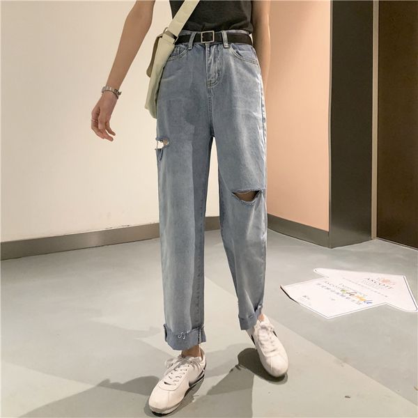high waisted jeans skinny zipper hole scratched scratched cuffs loose straight casual women's clothing pantalones mujer, Blue
high waisted jeans skinny zipper hole scratched scratched cuffs loose straight casual women's clothing pantalones mujer, Blue