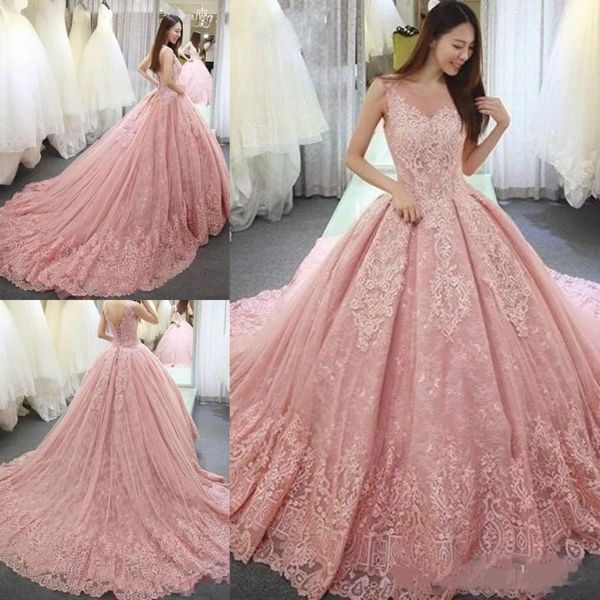 Luxury Ball Gown Quinceanera Dresses Jewel Cap Sleeve Sweep Train Prom Dresses With Lace Applique Backless Sweet 16 Gowns
Luxury Ball Gown Quinceanera Dresses Jewel Cap Sleeve Sweep Train Prom Dresses With Lace Applique Backless Sweet 16 Gowns