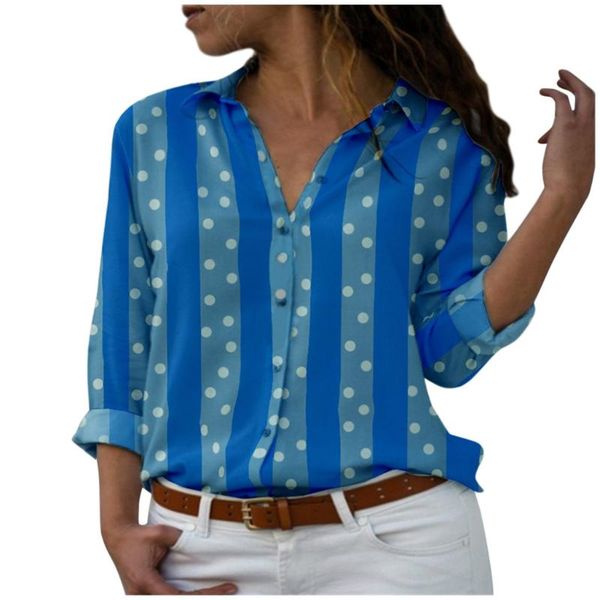 women blouse femme long sleeve button dot striped print tunic ladies turn-down collar casual loose work shirt #lr4, White
women blouse femme long sleeve button dot striped print tunic ladies turn-down collar casual loose work shirt #lr4, White