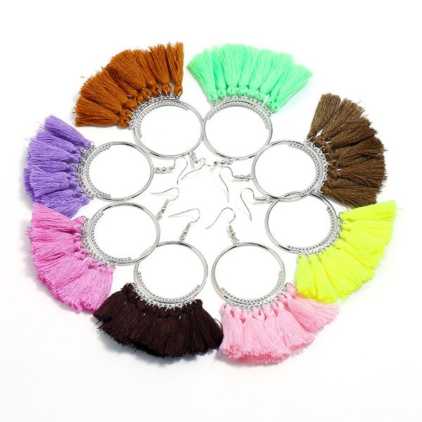 24 color tassel earrings fashion european and american jewelry big circle earrings men and women accessories bohemian style tassel earrings, Silver
24 color tassel earrings fashion european and american jewelry big circle earrings men and women accessories bohemian style tassel earrings, Silver