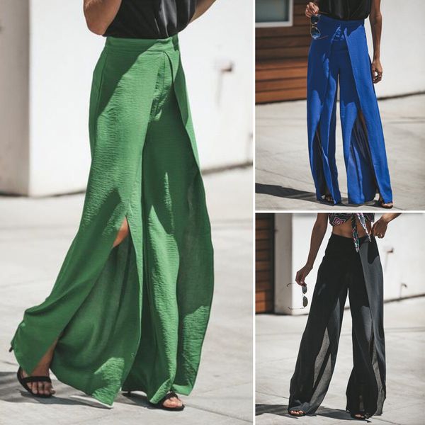 women's palazzo pants long loose high waist wide leg trousers ladies split dress, Blue
women's palazzo pants long loose high waist wide leg trousers ladies split dress, Blue