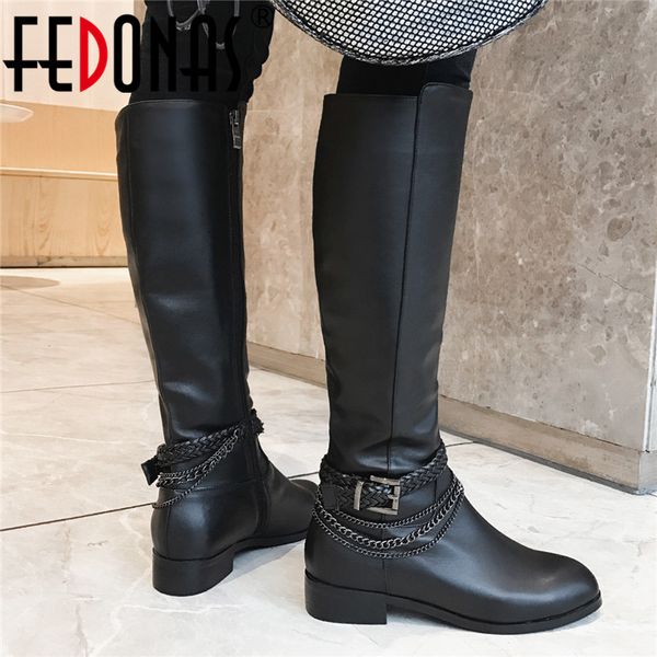 fedonas autumn winter punk chains women knee high boots genuine leather zipper long boots warm riding basic shoes woman, Black
fedonas autumn winter punk chains women knee high boots genuine leather zipper long boots warm riding basic shoes woman, Black