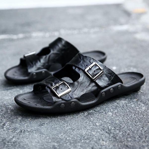 genuine leather slippers mens flat sandals women shoes double buckle famous brand arizona summer beach flip flops good quality, Black
genuine leather slippers mens flat sandals women shoes double buckle famous brand arizona summer beach flip flops good quality, Black