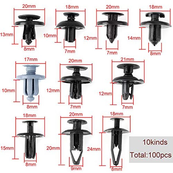100pcs plastic trunk fastener bumber fender rivet set for car push type clips mixed auto pom screw kit universal
100pcs plastic trunk fastener bumber fender rivet set for car push type clips mixed auto pom screw kit universal