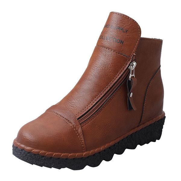 women's booties ladies fashion ankle zipper increase vintage leather casual round toe winter warm short boots lady work shoes, Black
women's booties ladies fashion ankle zipper increase vintage leather casual round toe winter warm short boots lady work shoes, Black