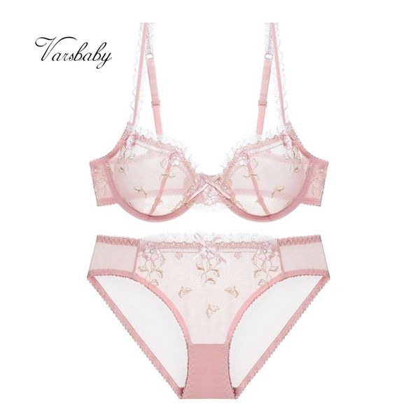 varsbaby embroidery transparent bow underwear set unlined back closure bra set for women, Red;black 
varsbaby embroidery transparent bow underwear set unlined back closure bra set for women, Red;black