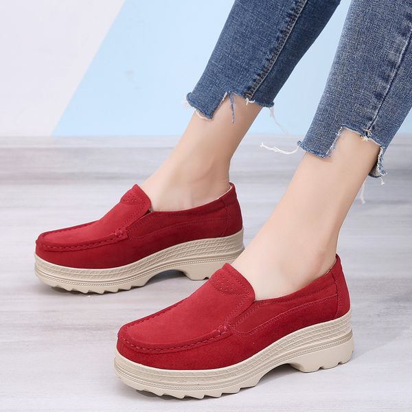42 spring and autumn thick bottomed platform shoes genuine leather women's casual shoes slip-on loafers mom, Black
42 spring and autumn thick bottomed platform shoes genuine leather women's casual shoes slip-on loafers mom, Black