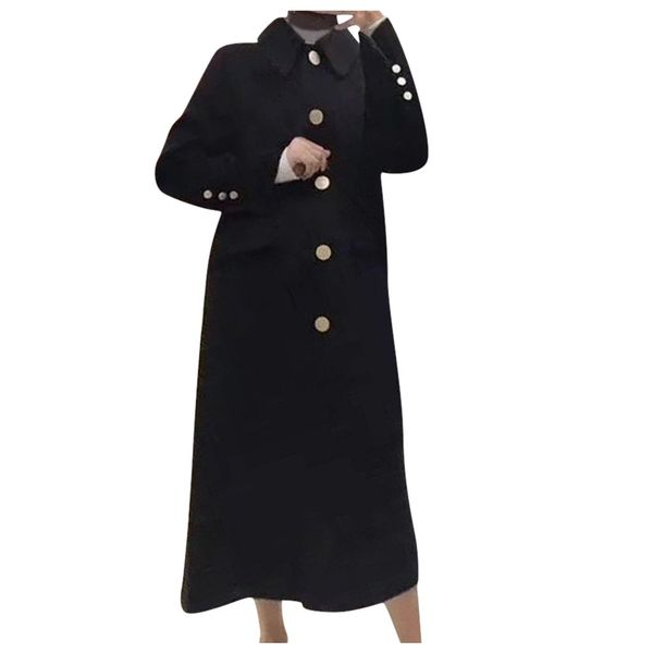 autumn vintage outwear loose clothing trench women work solid vintage winter office long sleeve button woolen jacket coat, Black
autumn vintage outwear loose clothing trench women work solid vintage winter office long sleeve button woolen jacket coat, Black