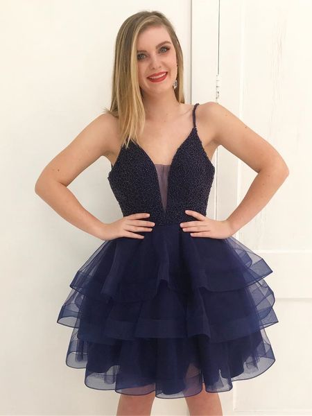 luxury beads tulle short cocktail party gown spaghetti straps a-line homecoming dresses vestidos de coctail, Black
luxury beads tulle short cocktail party gown spaghetti straps a-line homecoming dresses vestidos de coctail, Black