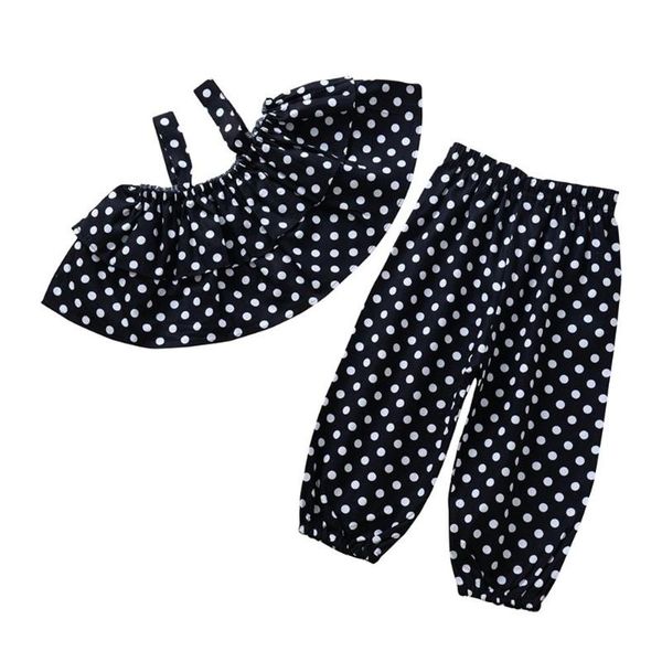 children off shoulder dots suspenders with casual long bloomer suit kids girl casual clothes set, White
children off shoulder dots suspenders with casual long bloomer suit kids girl casual clothes set, White